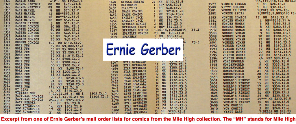 Ernie Gerber Mile High comic price list